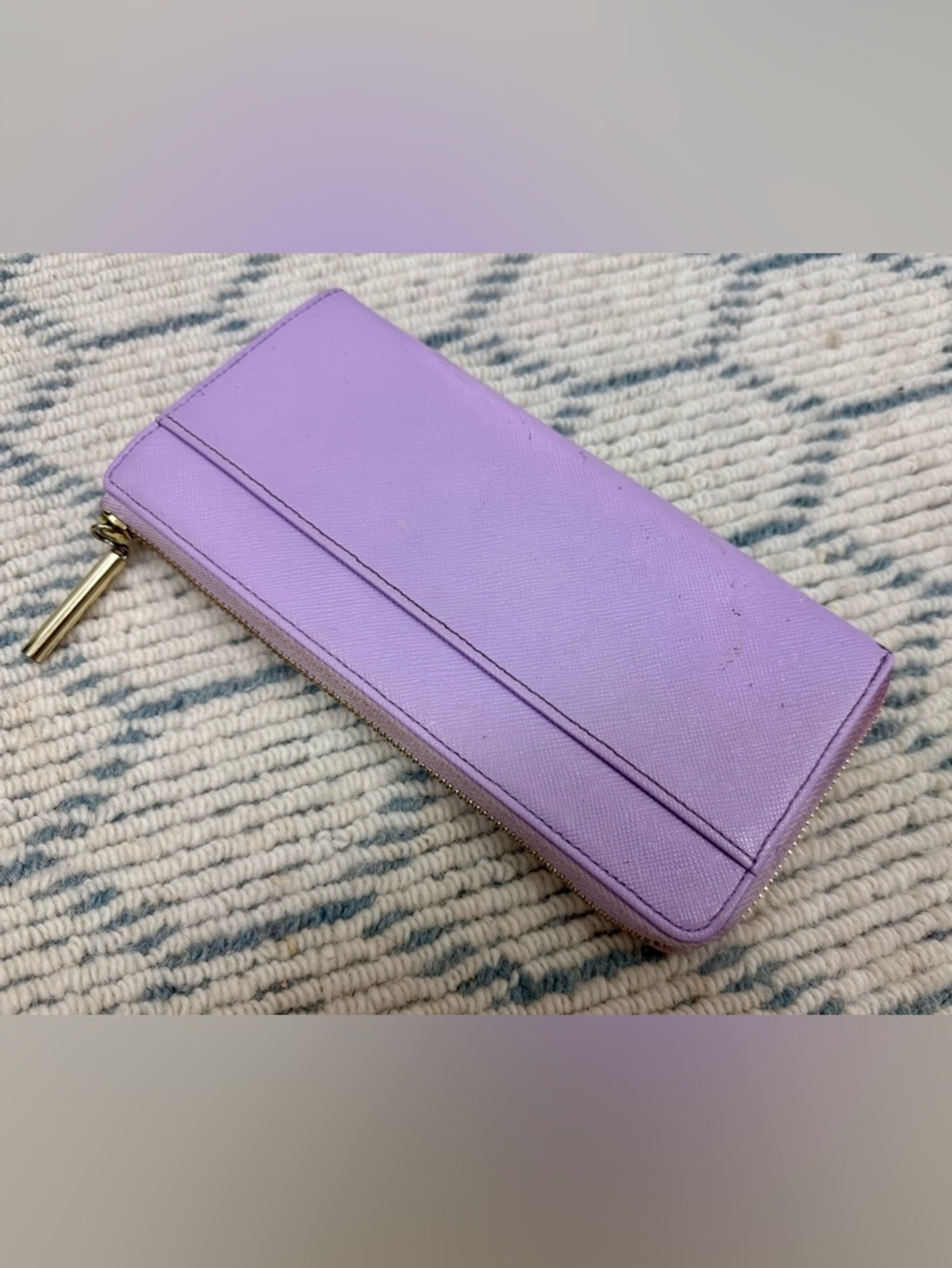 LANVIN En Bleu Lavender Floral Print Leather L-Shaped Zip Long Wallet/Clutch - Picture 10 of 16